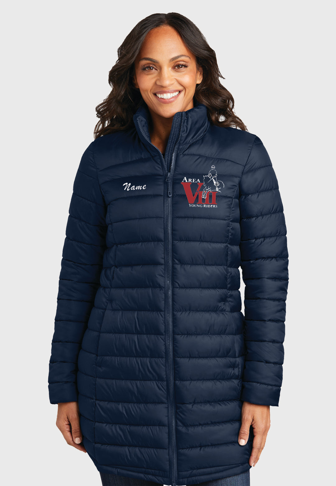 Area VIII Young Riders Port Authority® Ladies Horizon Navy Puffy Long Jacket