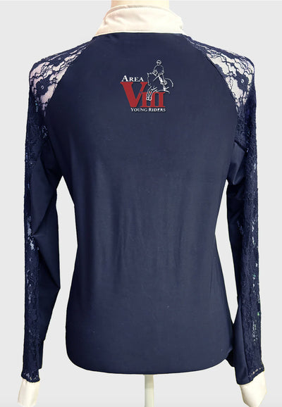 Area VIII Young Riders Long Sleeve Navy Show Shirt with Lace Sleeves, Ladies + Youth Sizes