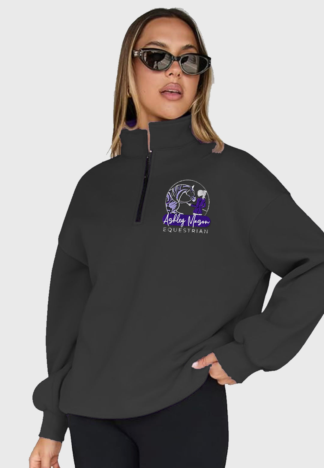 Ashley Mason Equestrian Ladies Trendy Queen Half Zip Pullover Sweatshirt, 2 Color Options