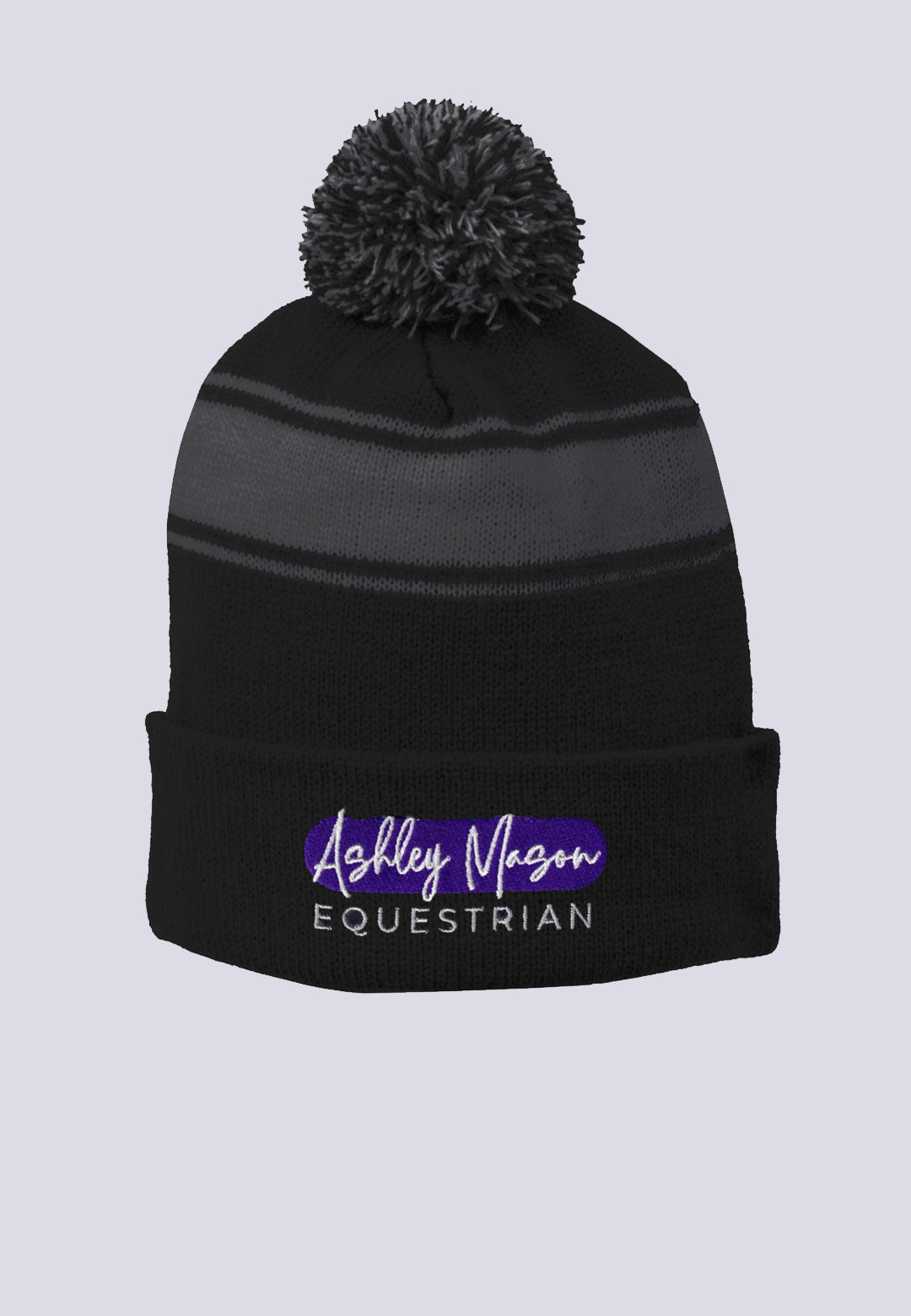 Ashley Mason Equestrian Sport-Tek® Navy Stripe Pom Pom Beanie, 2 Color Options