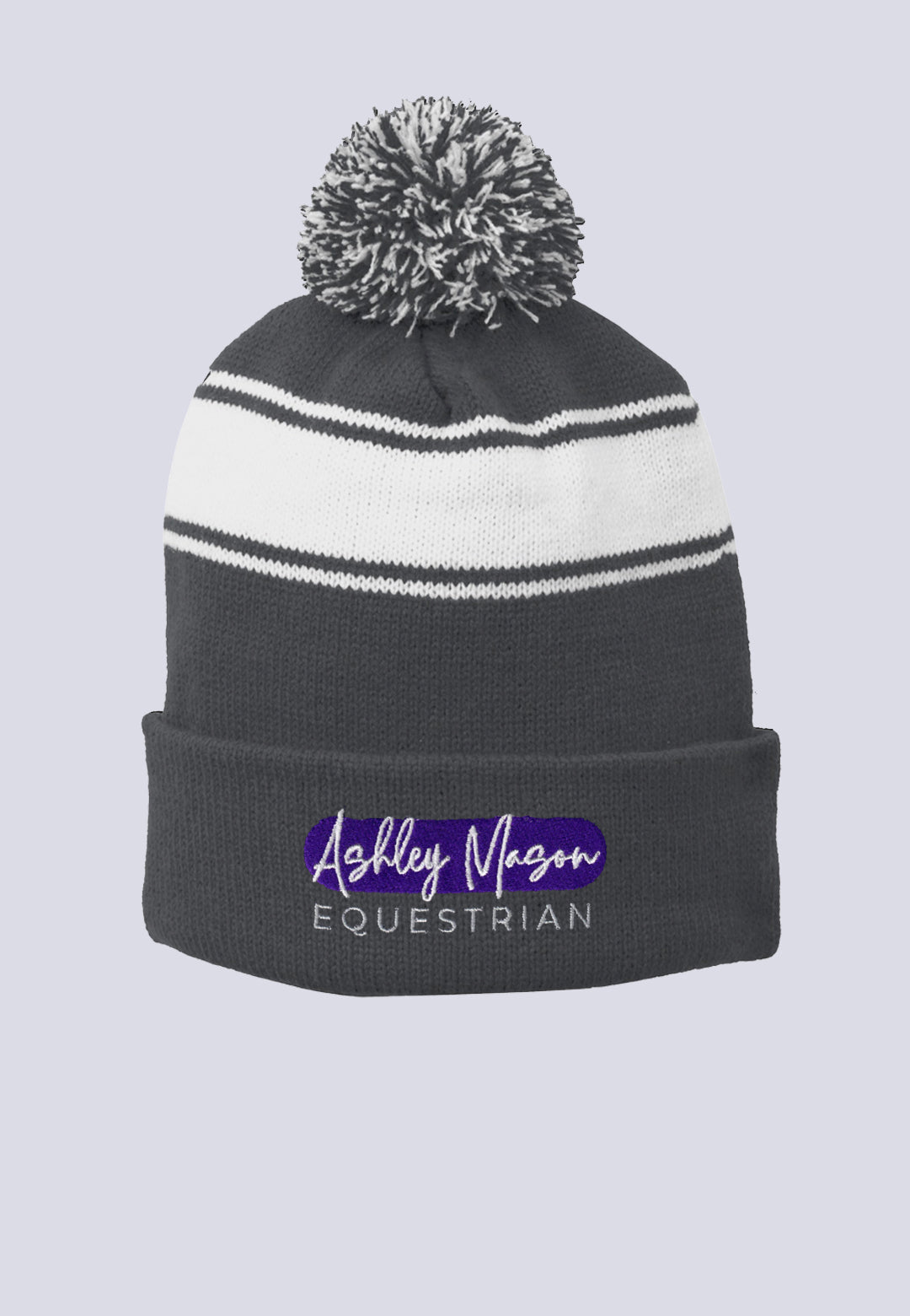 Ashley Mason Equestrian Sport-Tek® Navy Stripe Pom Pom Beanie, 2 Color Options