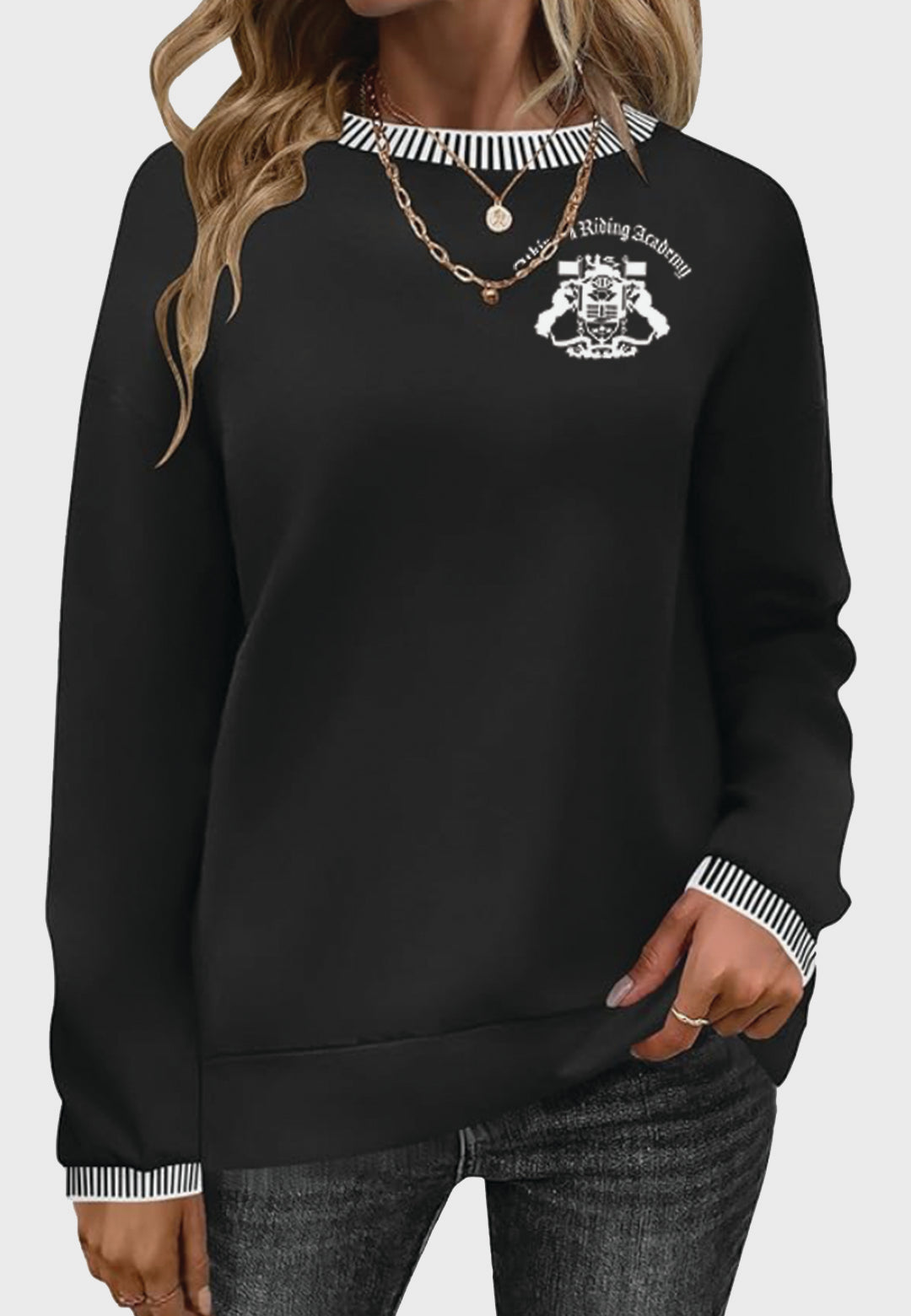 Atkinson Riding Academy AKEWEI Womens Crewneck Striped Sweatshirt