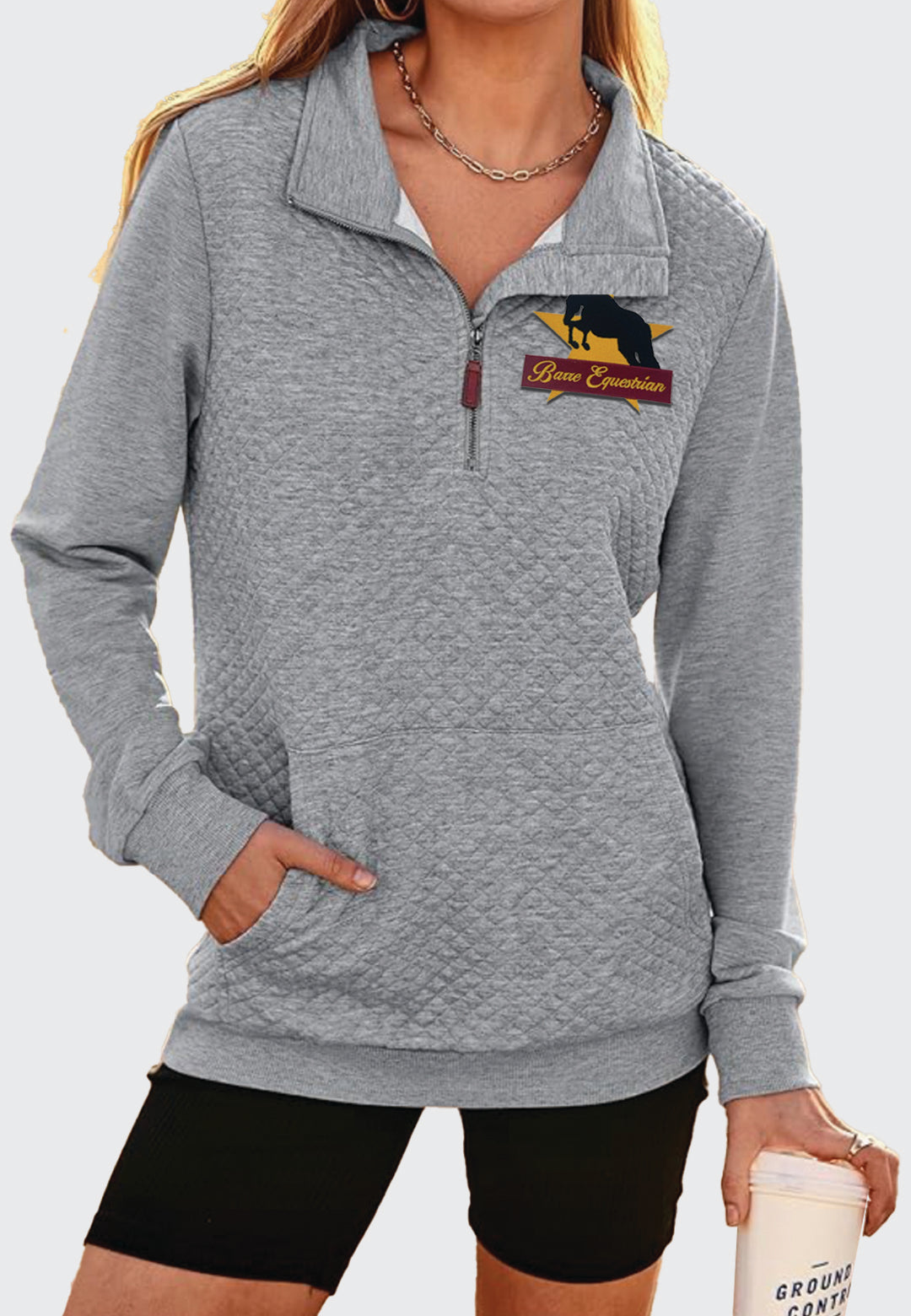 Barre Equestrian BTFBM Ladies Quilted 1/4 Zip Sweatshirt, 3 Color Options
