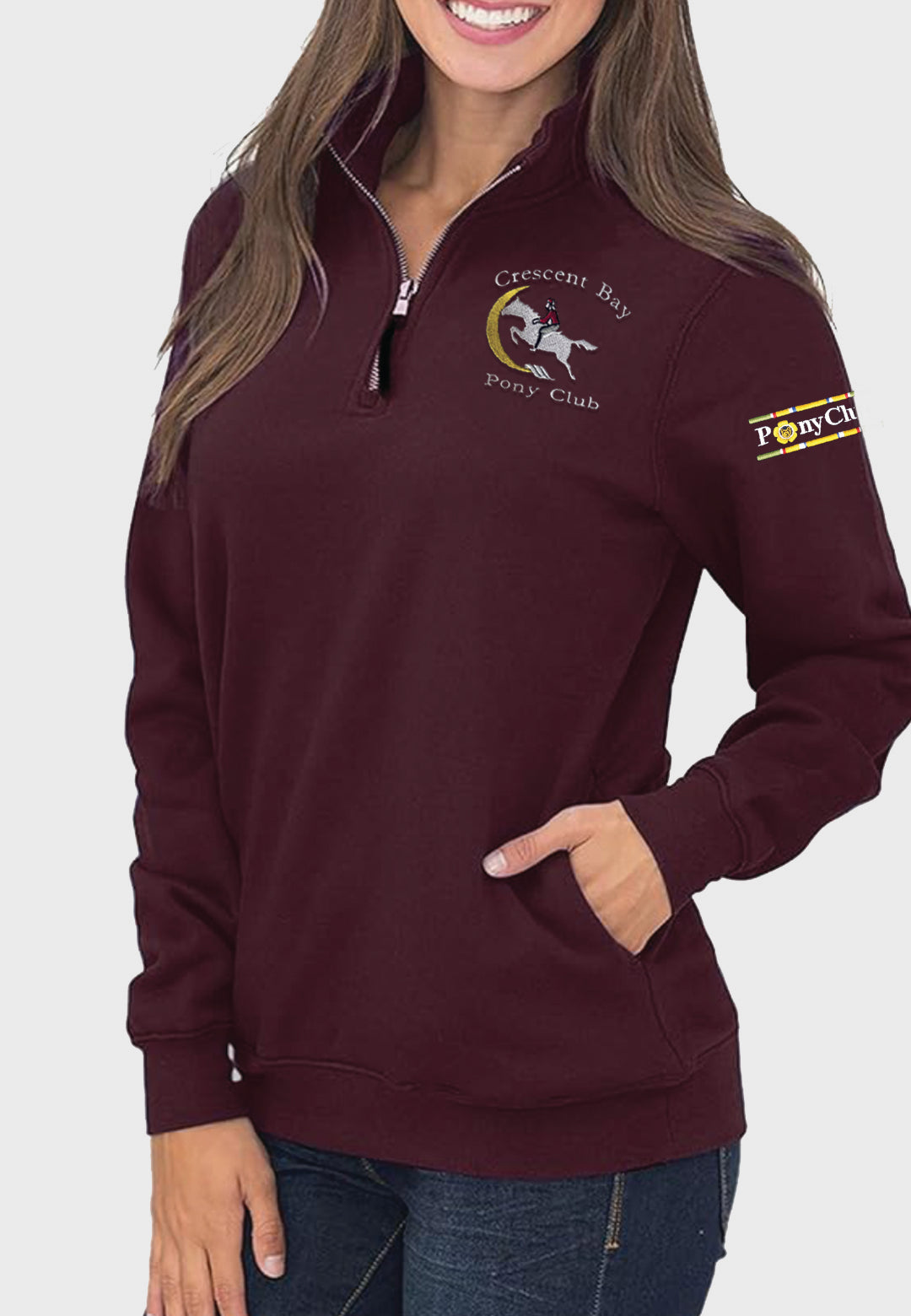 Crescent Bary Pony Club Samefar Ladies 1/4 Zip Pullover Sweatshirt with Pockets