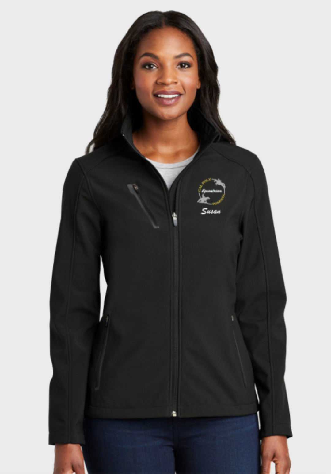 Cal Poly Pomona Equestrian Team Port Authority® Ladies Welded Black Soft Shell Jacket - Circle Logo