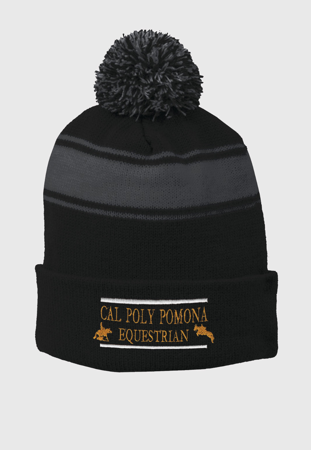 Cal Poly Pomona Equestrian Team Sport-Tek® Navy Stripe Pom Pom Beanie