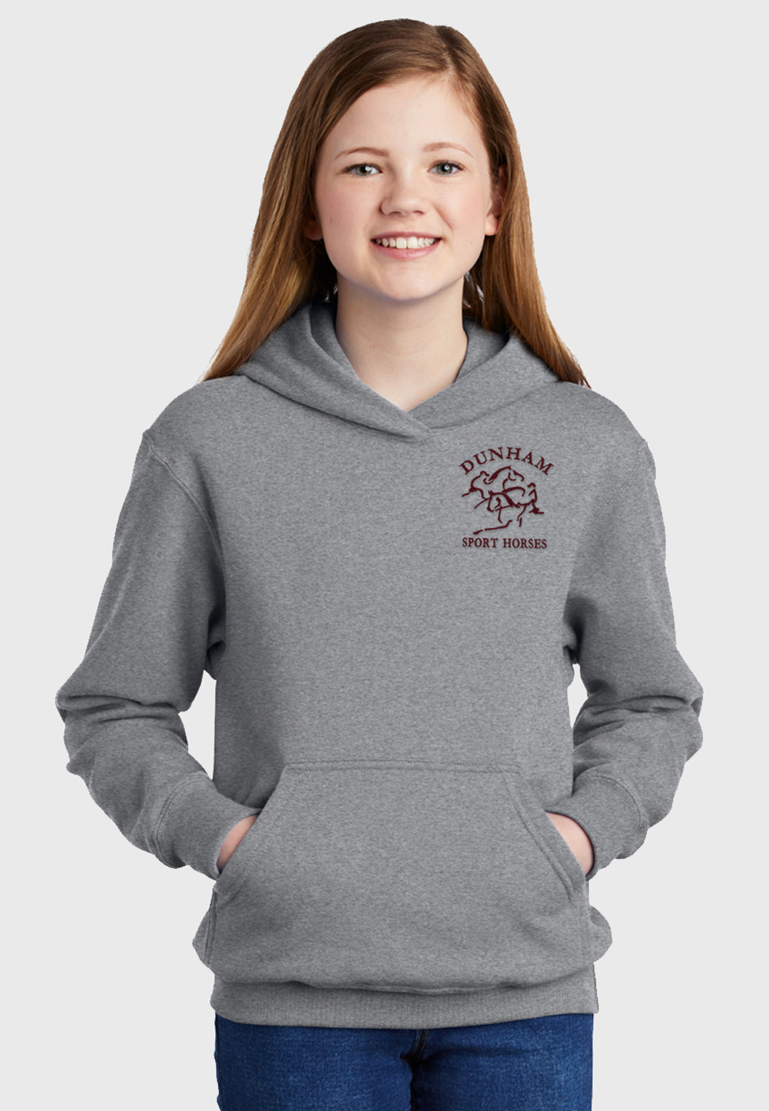 Dunham Sport Horses Port & Company® Essential Fleece Grey Pullover Hooded Sweatshirt, Adult + Youth Sizes