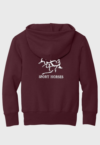 Dunham Sport Horses Port & Company® Essential Fleece Maroon Pullover Hooded Sweatshirt, Adult + Youth Sizes