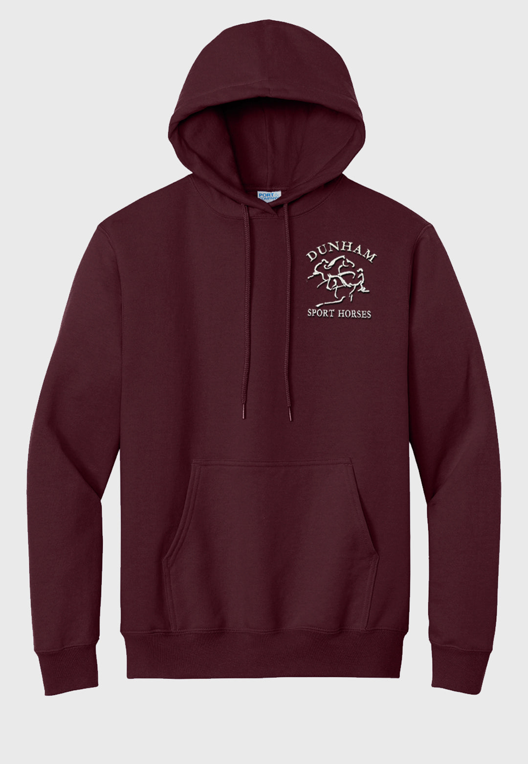 Dunham Sport Horses Port & Company® Essential Fleece Maroon Pullover Hooded Sweatshirt, Adult + Youth Sizes