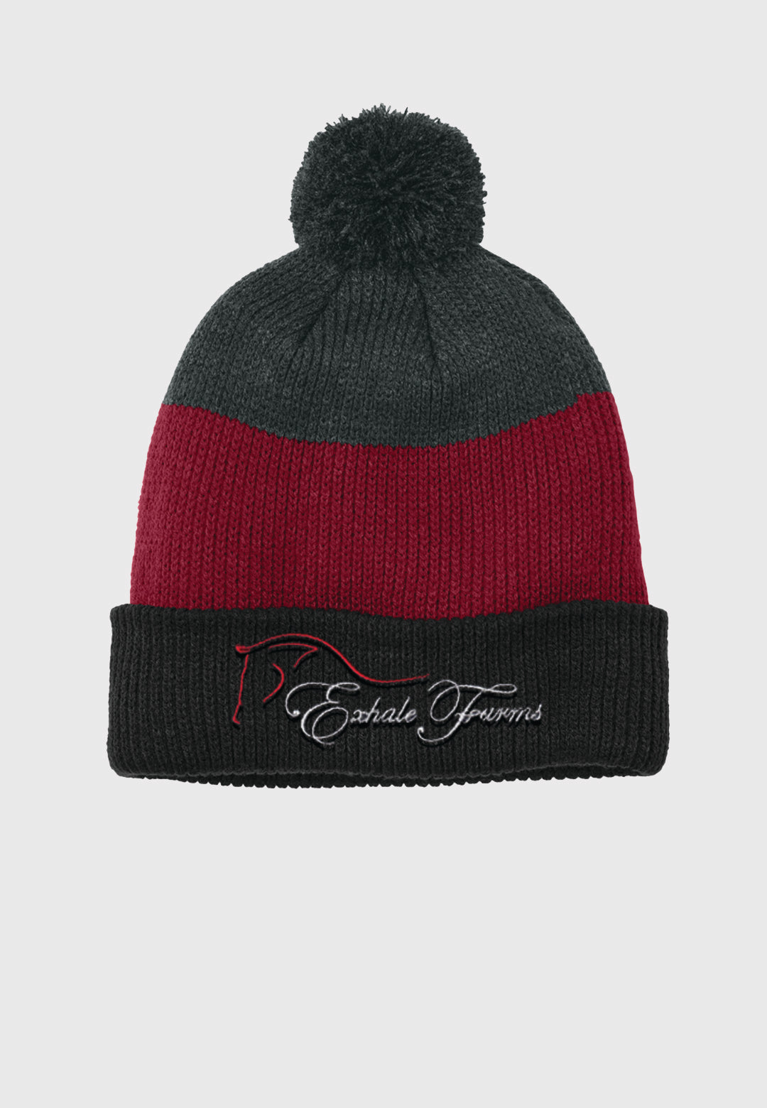 Exhale Farm Port Authority® Cozy Striped Pom Beanie