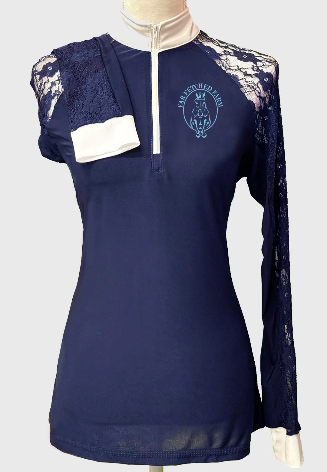 Far Fetched Farm Long Sleeve Ladies Show Shirt with Lace Sleeves, 2 Color Options