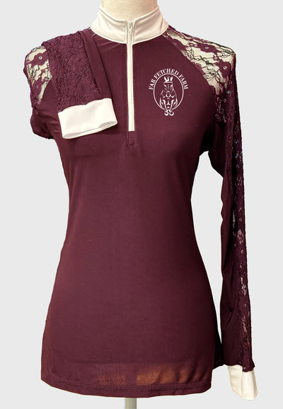 Far Fetched Farm Long Sleeve Ladies Show Shirt with Lace Sleeves, 2 Color Options