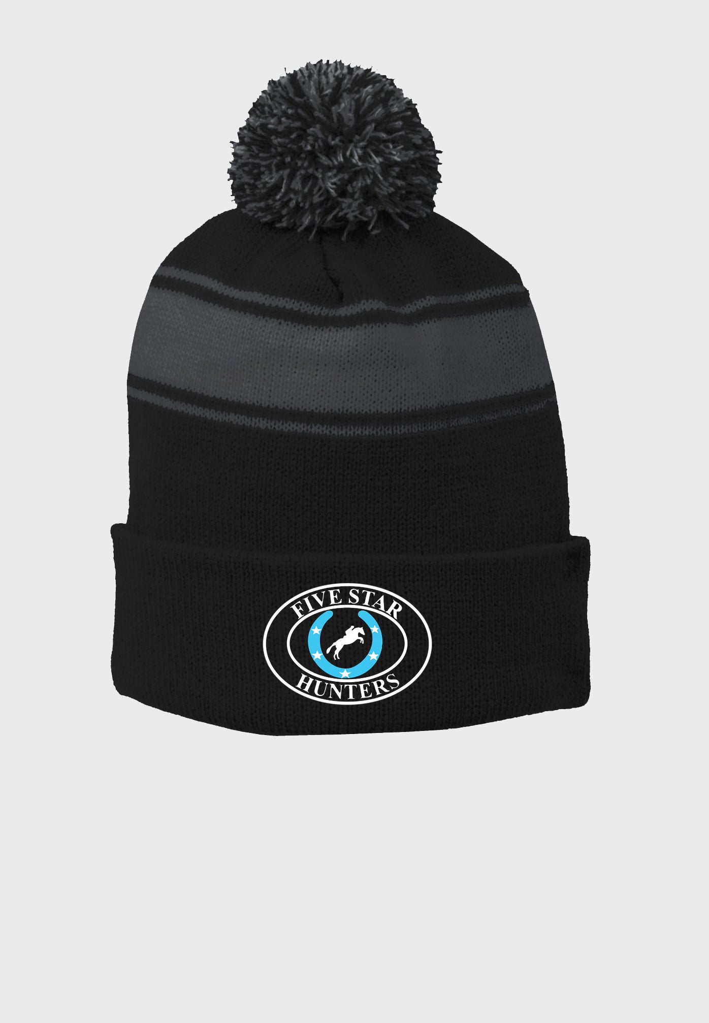 Five Star Hunters Sport-Tek® Stripe Pom Pom Beanie - Black/Grey