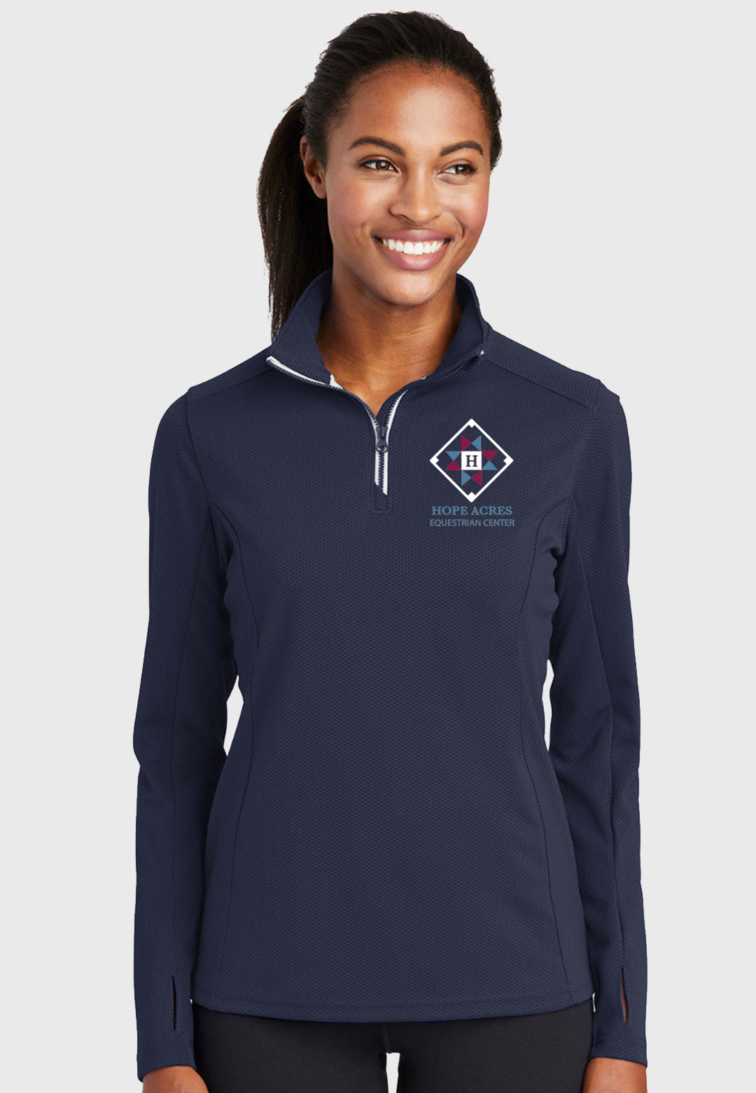 Hope Acres Sport-Tek® Sport-Wick® Ladies + Mens Textured Navy 1/4-Zip Pullover, 3 Color Options