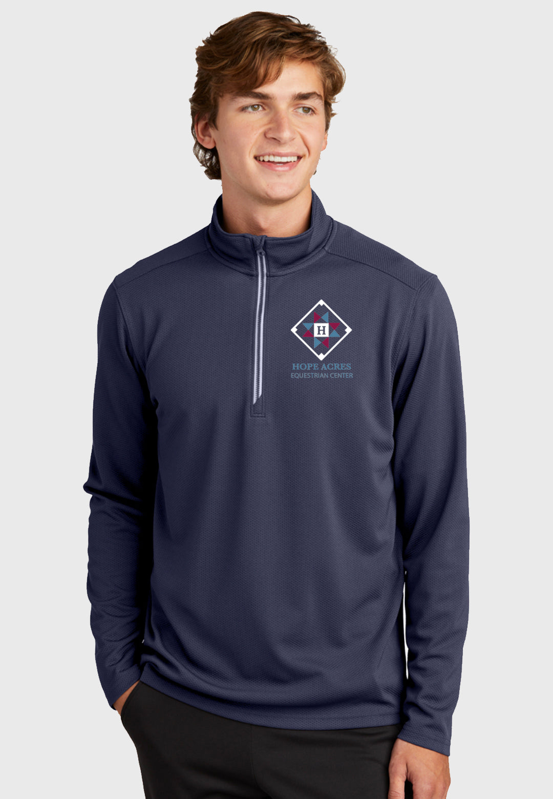 Hope Acres Sport-Tek® Sport-Wick® Ladies + Mens Textured Navy 1/4-Zip Pullover, 3 Color Options