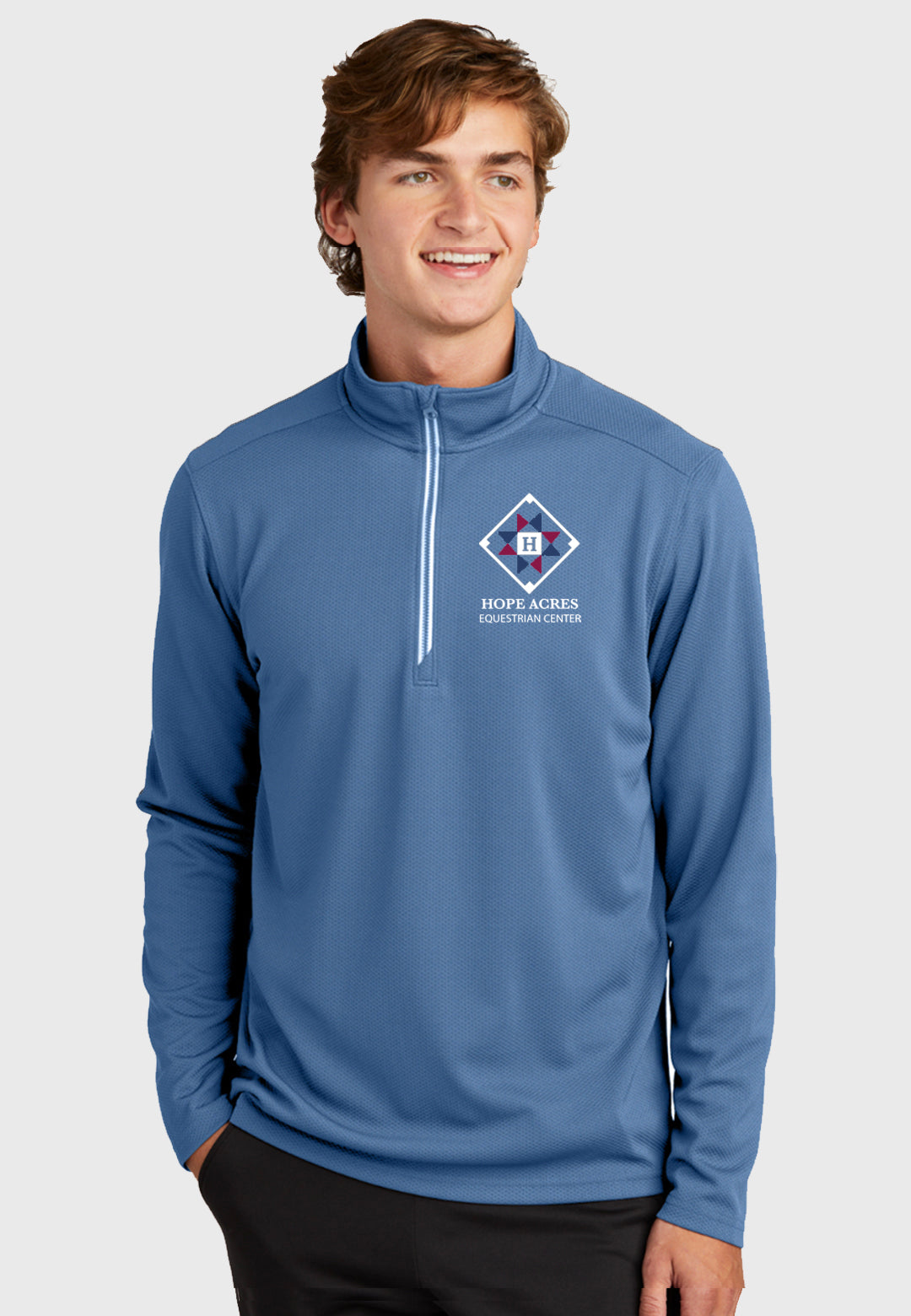 Hope Acres Sport-Tek® Sport-Wick® Ladies + Mens Textured Navy 1/4-Zip Pullover, 3 Color Options