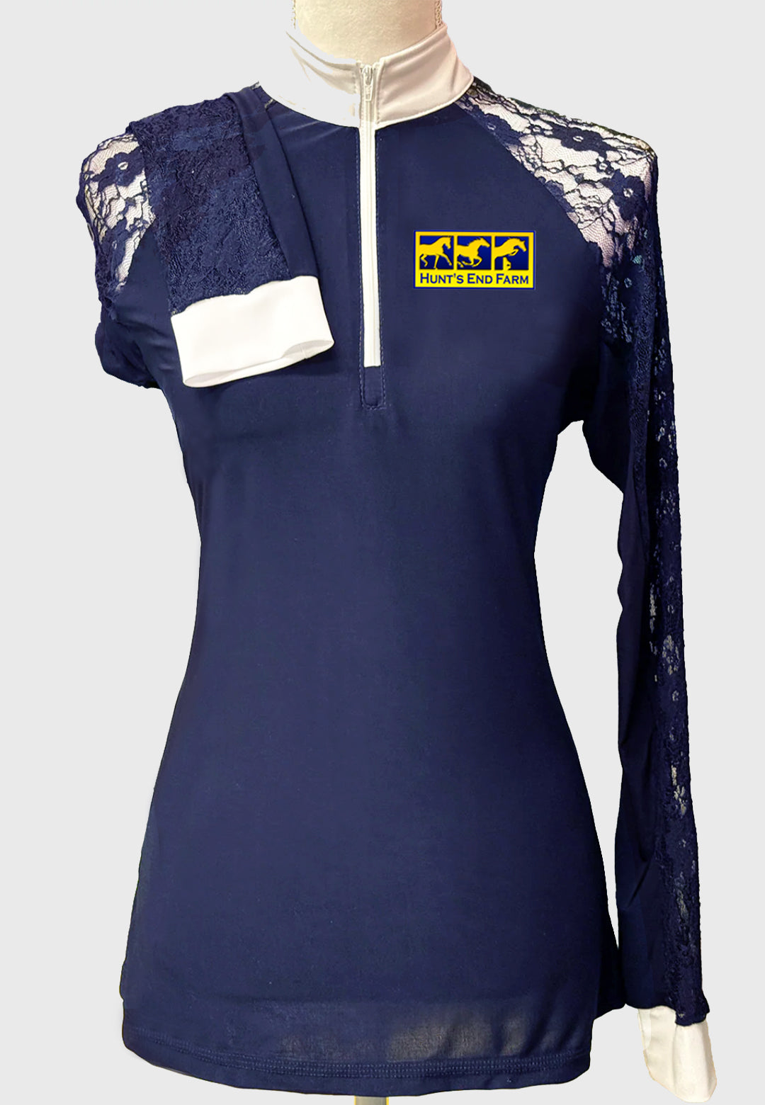 Hunt's End Farm Long Sleeve Show Shirt with Lace Sleeves, Ladies + Youth, 2 Color Options