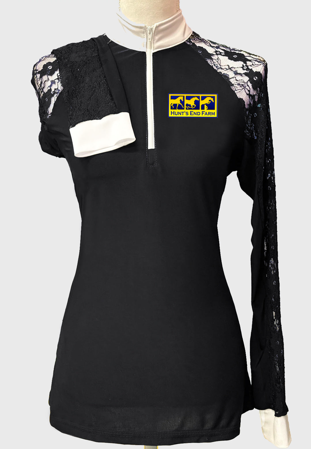 Hunt's End Farm Long Sleeve Show Shirt with Lace Sleeves, Ladies + Youth, 2 Color Options