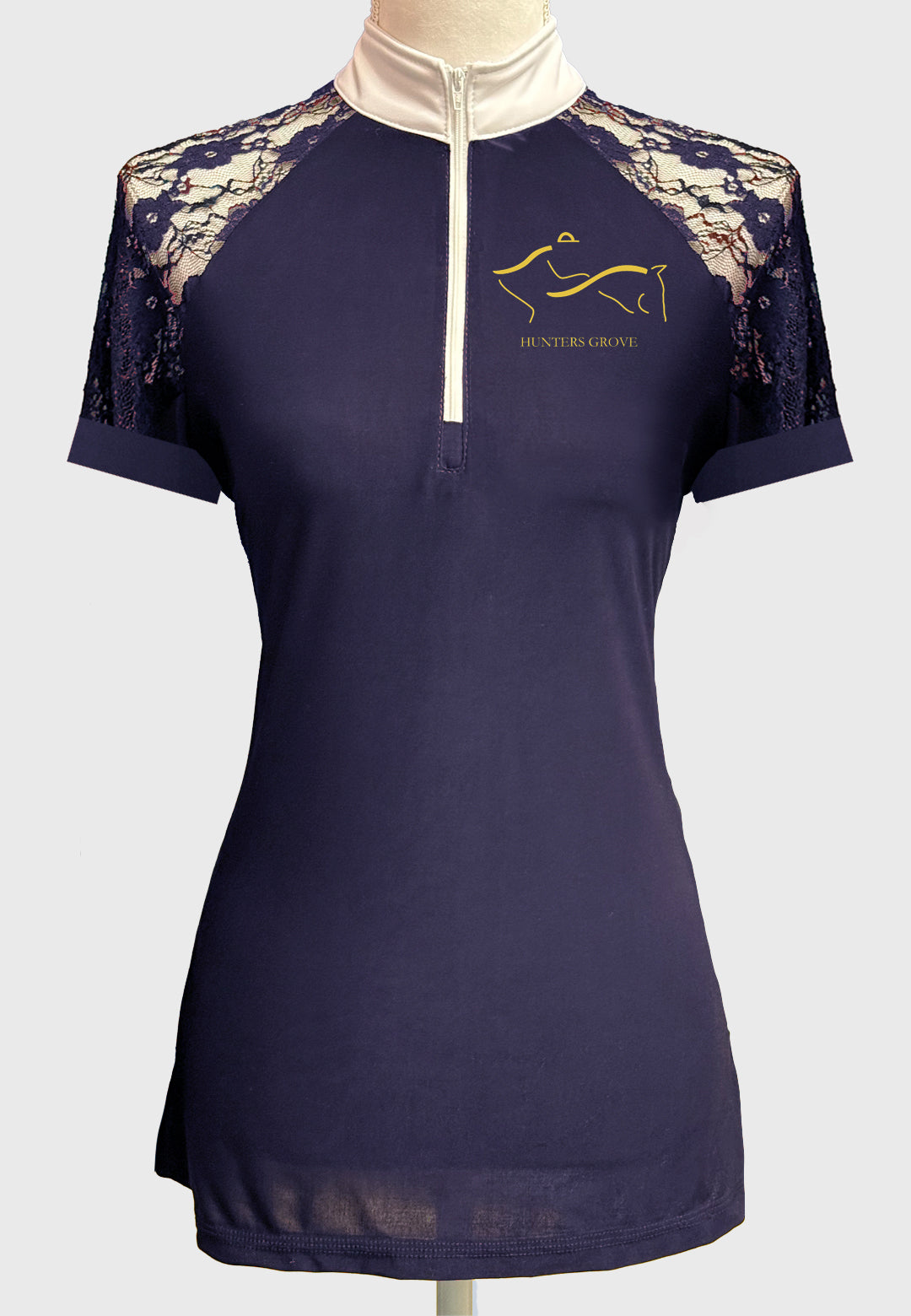 Hunters Grove Stables Ladies Navy Lace Show Shirt - Long/Short Sleeves