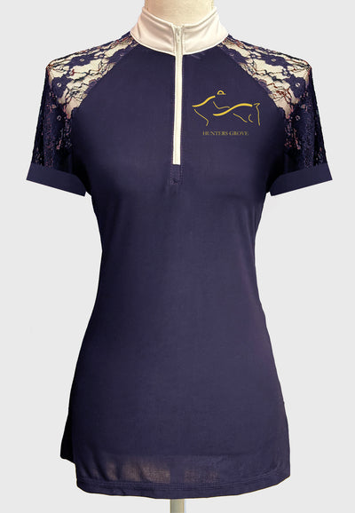 Hunters Grove Stables Ladies Navy Lace Show Shirt - Long/Short Sleeves