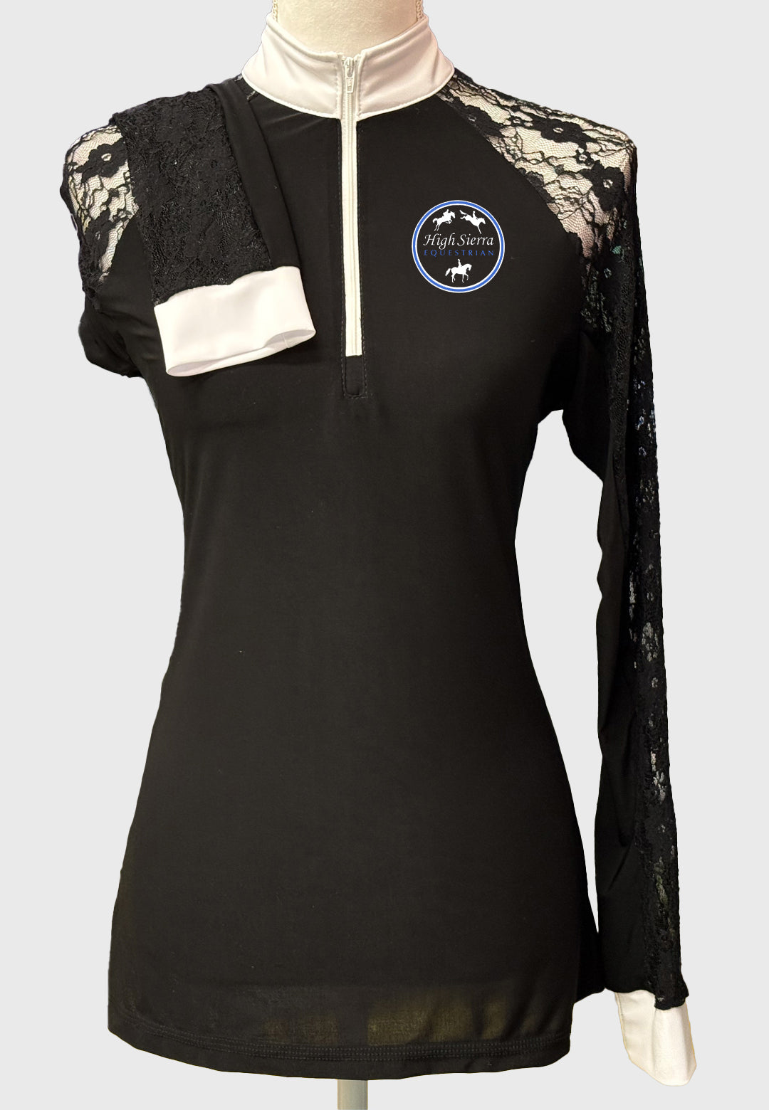 High Sierra Equestrian Long Sleeve Black Show Shirt with Lace Sleeves, Ladies + Youth