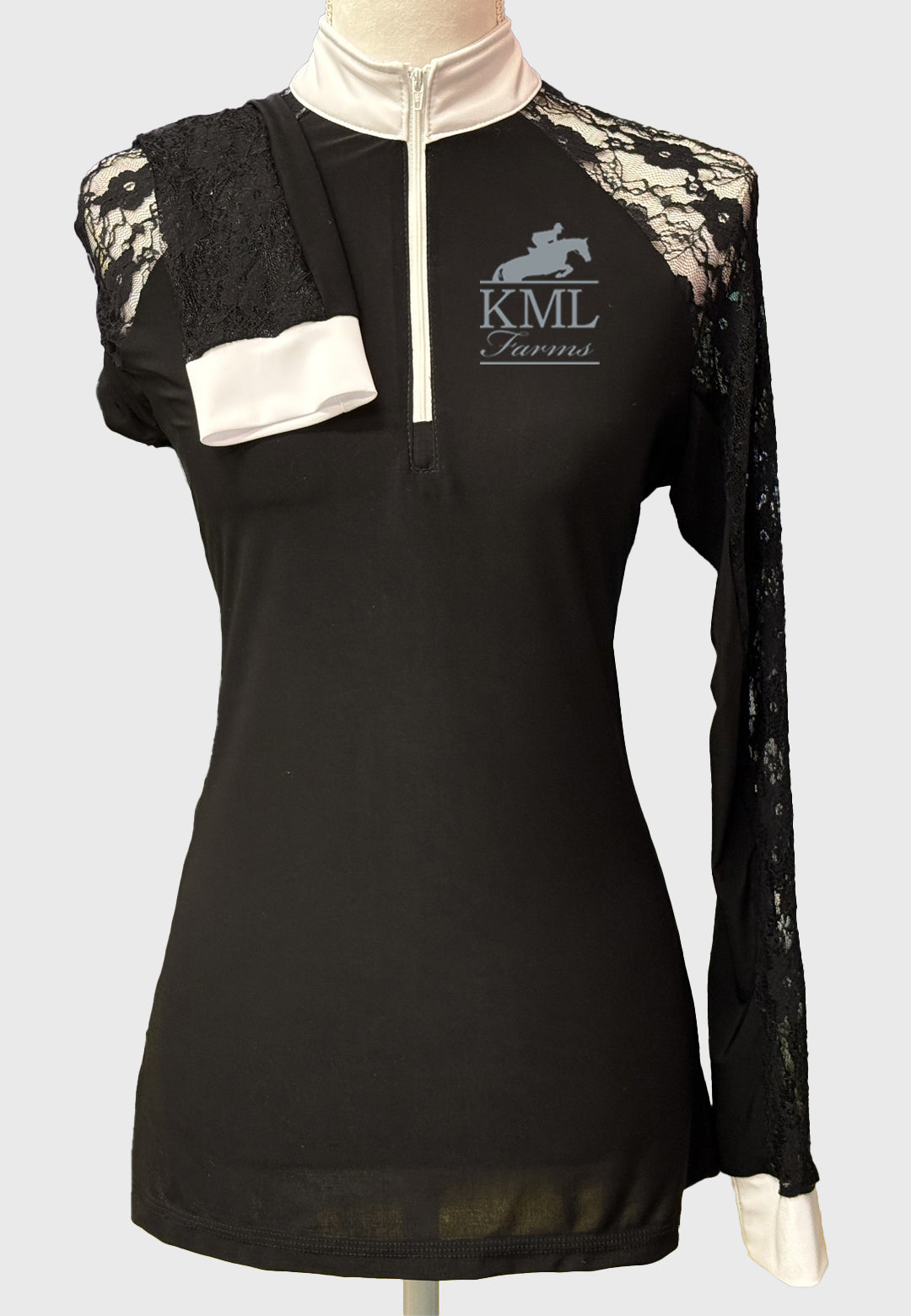 KML Farms Long Sleeve Show Shirt with Lace Sleeves, Ladies + Youth, 2 Color Options