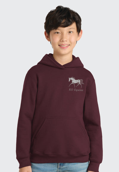 KO Equine Port & Company® Essential Fleece Maroon Pullover Hooded Sweatshirt, Youth Sizes, 2 Color Options