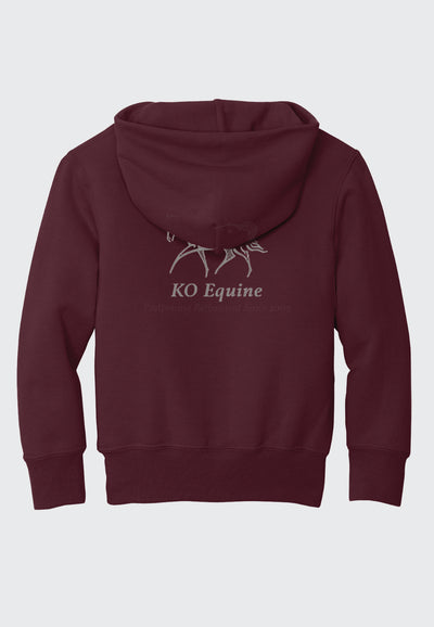 KO Equine Port & Company® Essential Fleece Maroon Pullover Hooded Sweatshirt, Youth Sizes, 2 Color Options