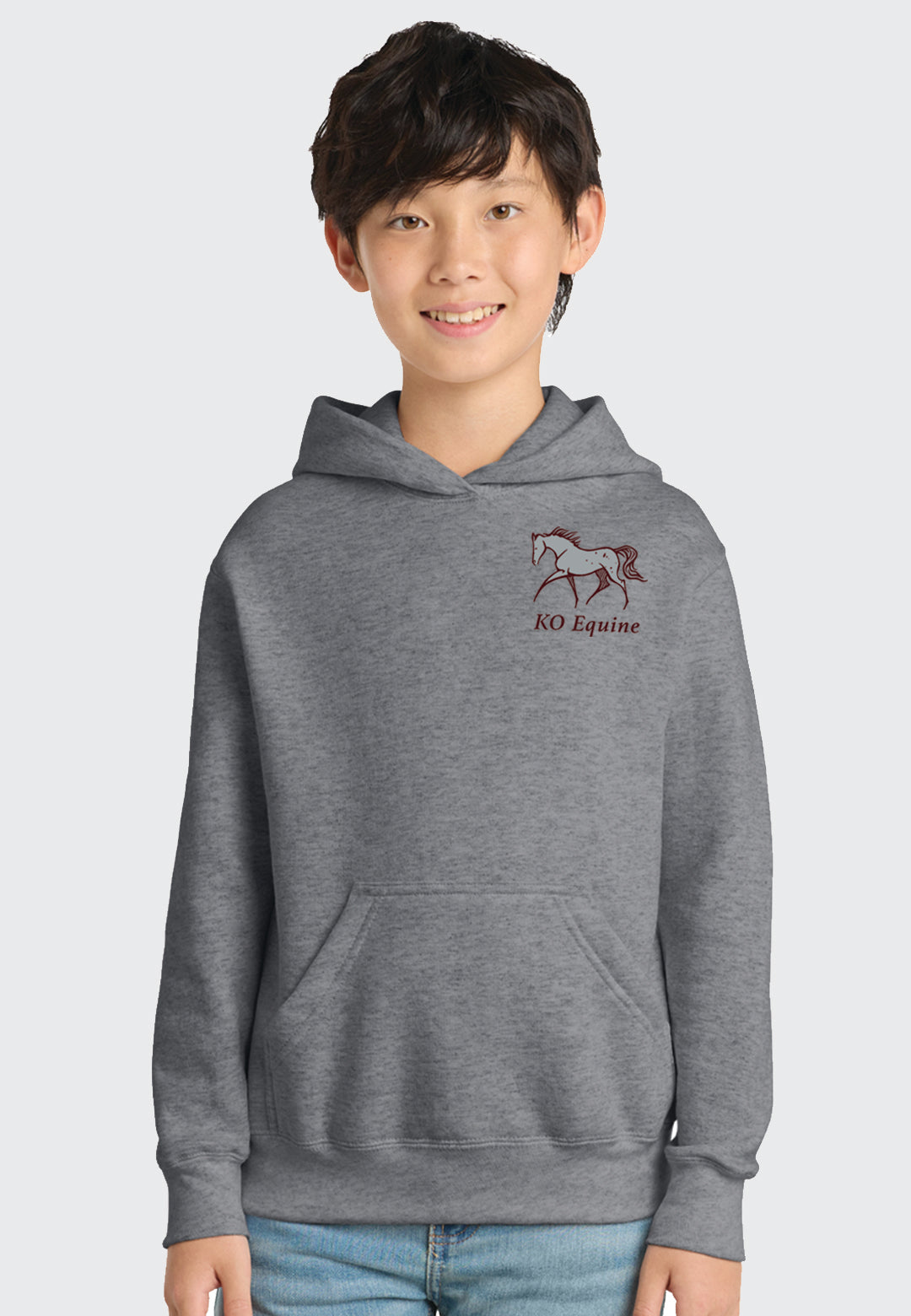 KO Equine Port & Company® Essential Fleece Maroon Pullover Hooded Sweatshirt, Youth Sizes, 2 Color Options