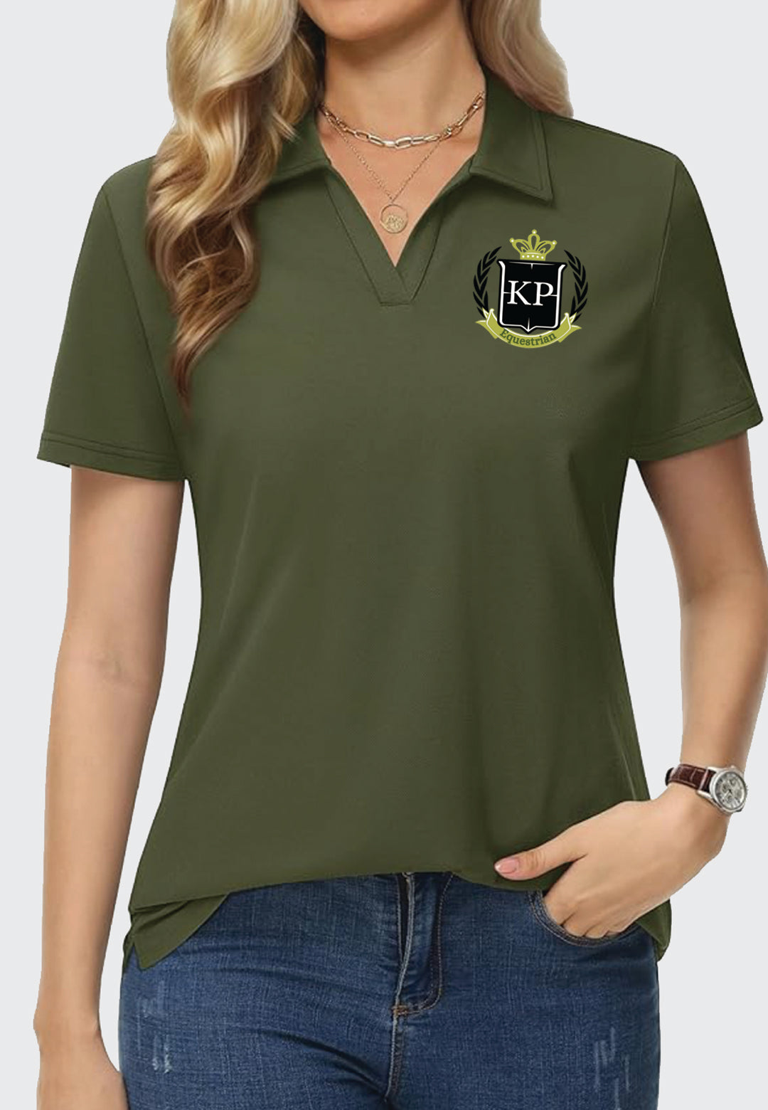 KP Equestrian MAGCOMSEN Women's V-Neck Collared Polo Shirt, 2 Color Options