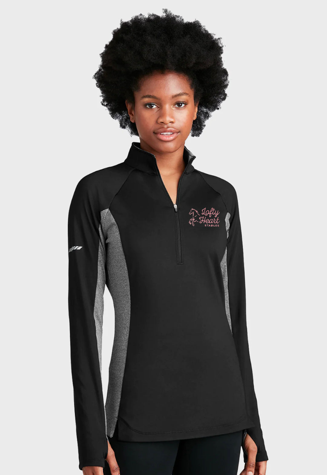 Lofty Heart Stables Sport-Tek® Ladies Sport-Wick® Stretch Contrast 1/2-Zip Pullover - Black