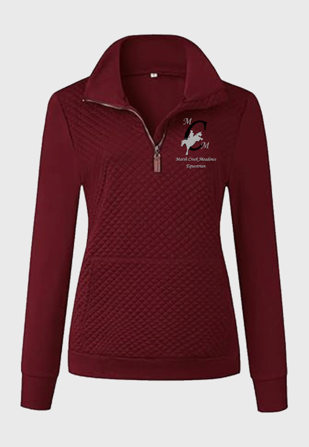 Marsh Creek Meadows Equestrian BTFBM Ladies Quilted 1/4 Zip Black Sweatshirt, 2 Color Options