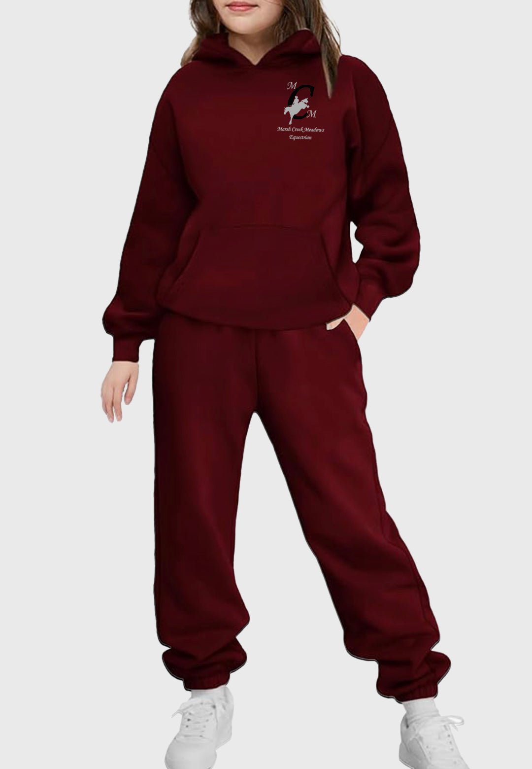 Marsh Creek Meadows Equestrian Arshiner Girls 2 Piece Hoodie Sweatsuit Set, 3 Color Options
