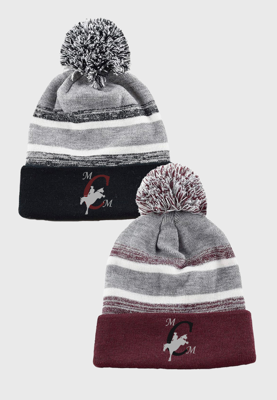 Marsh Creek Meadows Equestrian The Hat Depot Kids Cuffed Beanie Knit Stripe Pom Hat