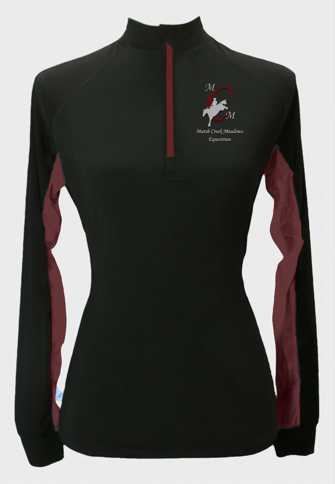 Marsh Creek Meadows Equestrian LS Custom Sun Shirt With contrasting Accents, Adult + Youth Sizes