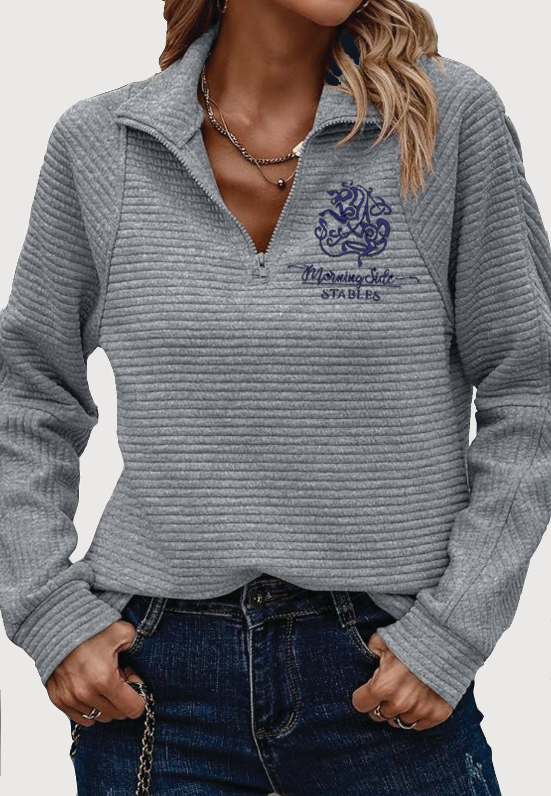 Morning Side Stables Ladies Quarter Zip Casual Sweatshirt, 2 Color Options