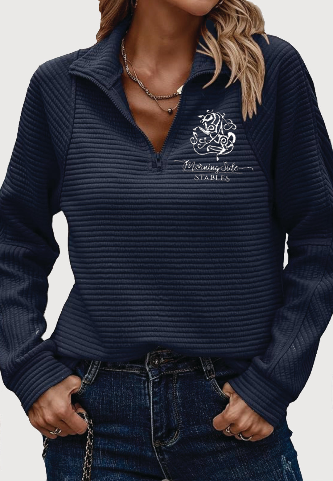 Morning Side Stables Ladies Quarter Zip Casual Sweatshirt, 2 Color Options