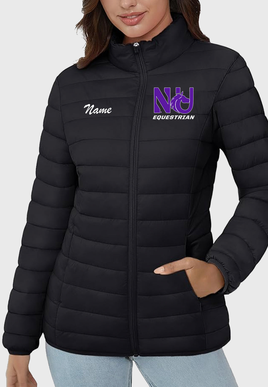 Northwestern University Equestrian Team MAGCOMSEN Ladies Lightweight Puffer Jacket, 2 Color Options