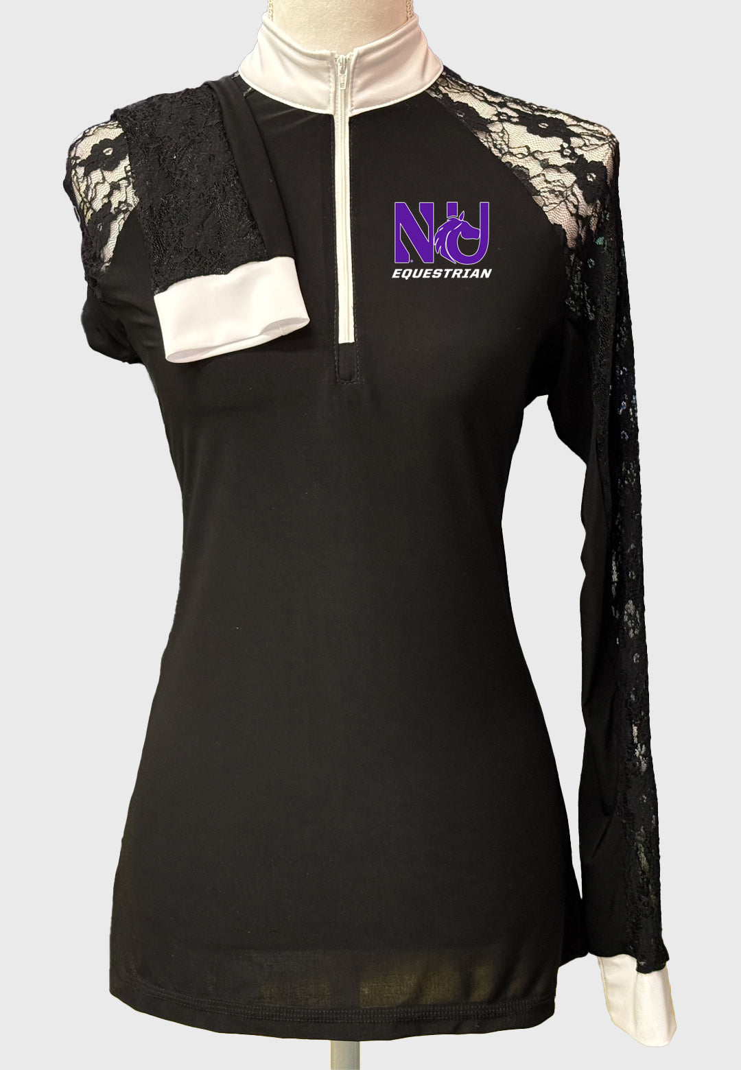 Northwestern University Equestrian Team Ladies Long Sleeve Show Shirt with Lace Sleeves