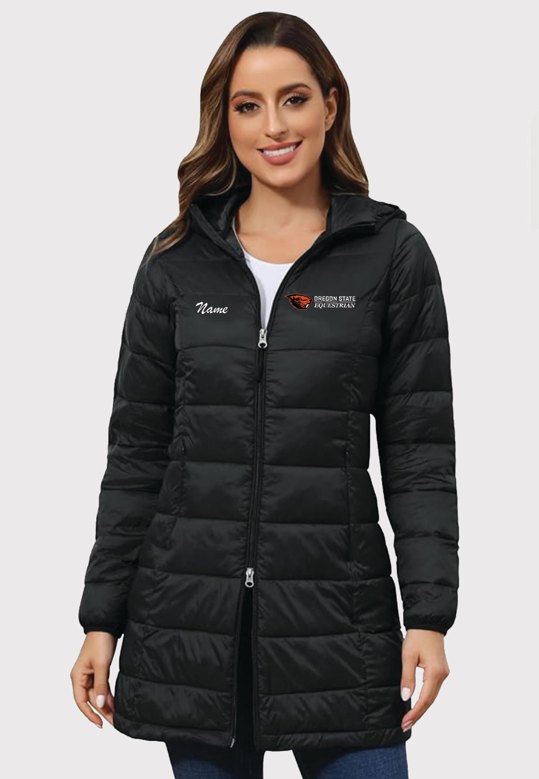 Oregon State Equestrian Team ROYAL MATRIX Ladies Packable Long Puffer Jacket with Hood