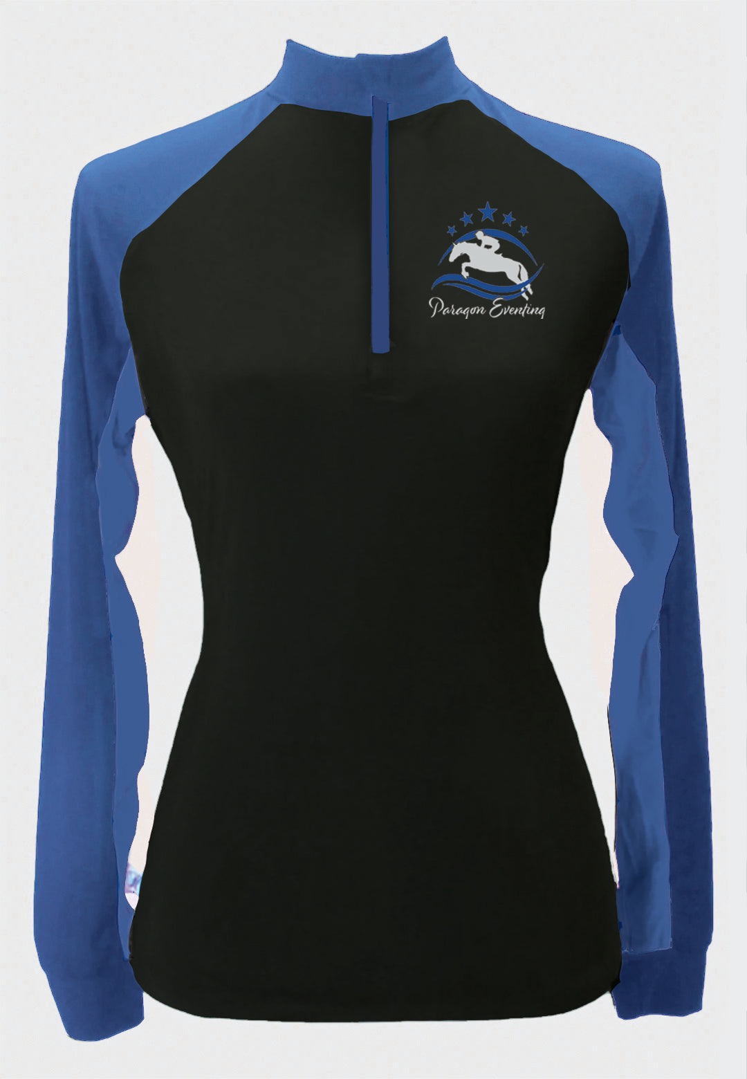 Paragon Eventing Long Sleeve Custom Sun Shirt with Full Contrast sleeves, Adult + Youth Sizes