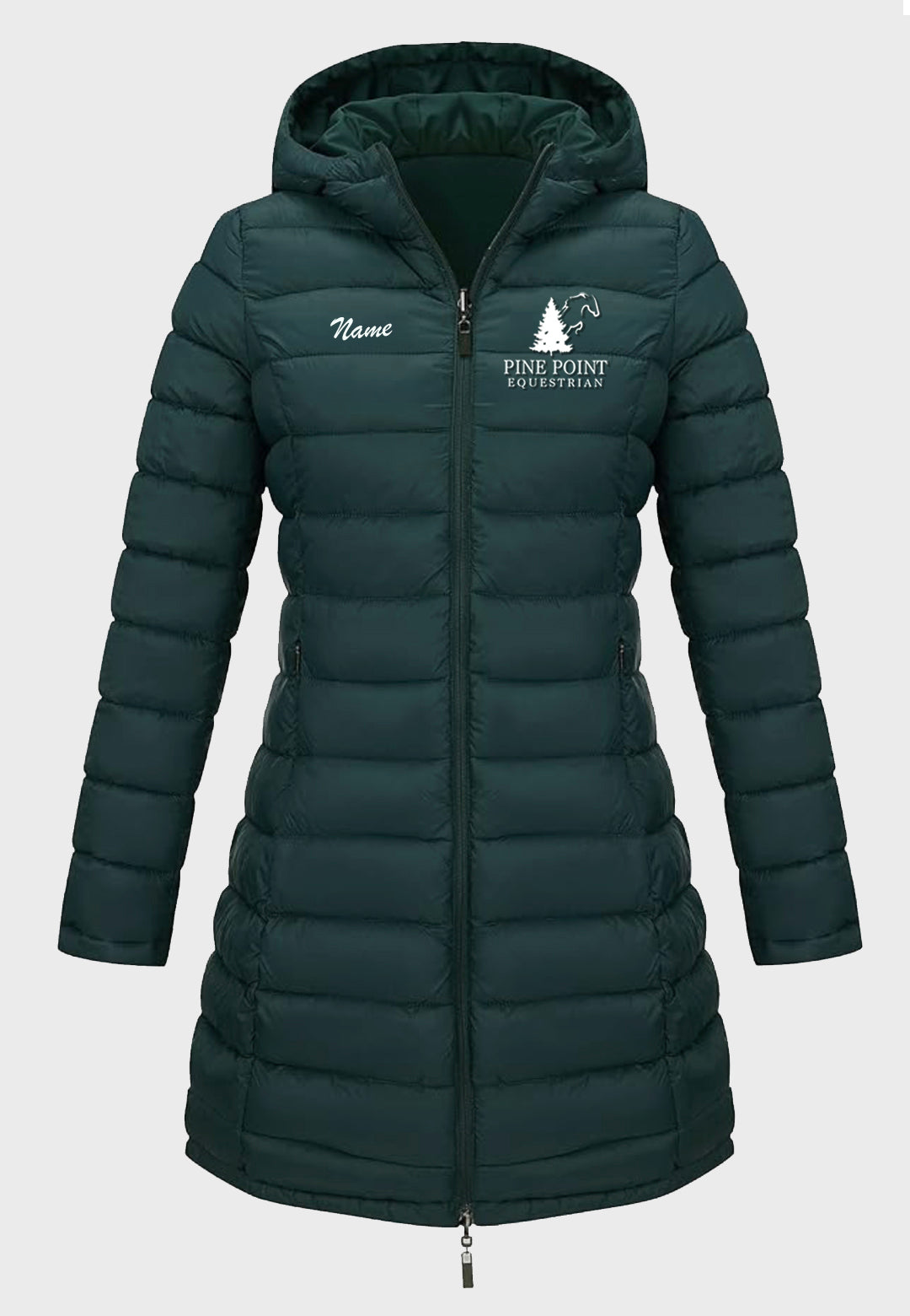 Pine Point Equestrian team Bellivera Quilted Long Hooded Puffer Jacket