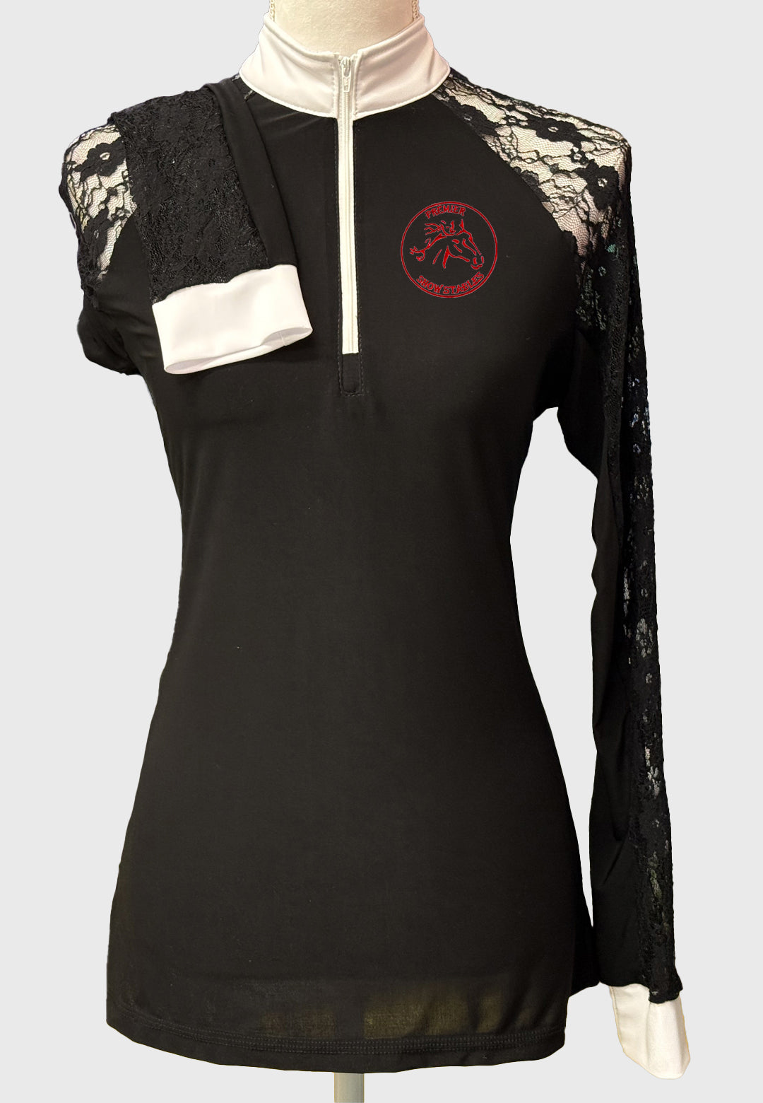 Premier Show Stables LS Black Show Shirt with Lace Sleeves, Ladies + Youth