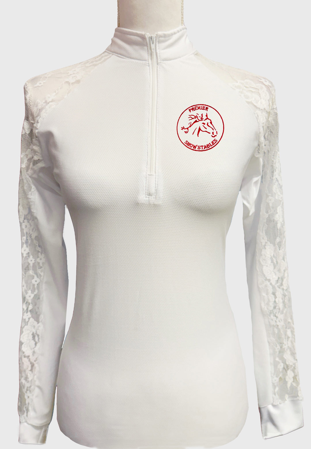 Premier Show Stables LS White Show Shirt with Lace Sleeves, Ladies + Youth