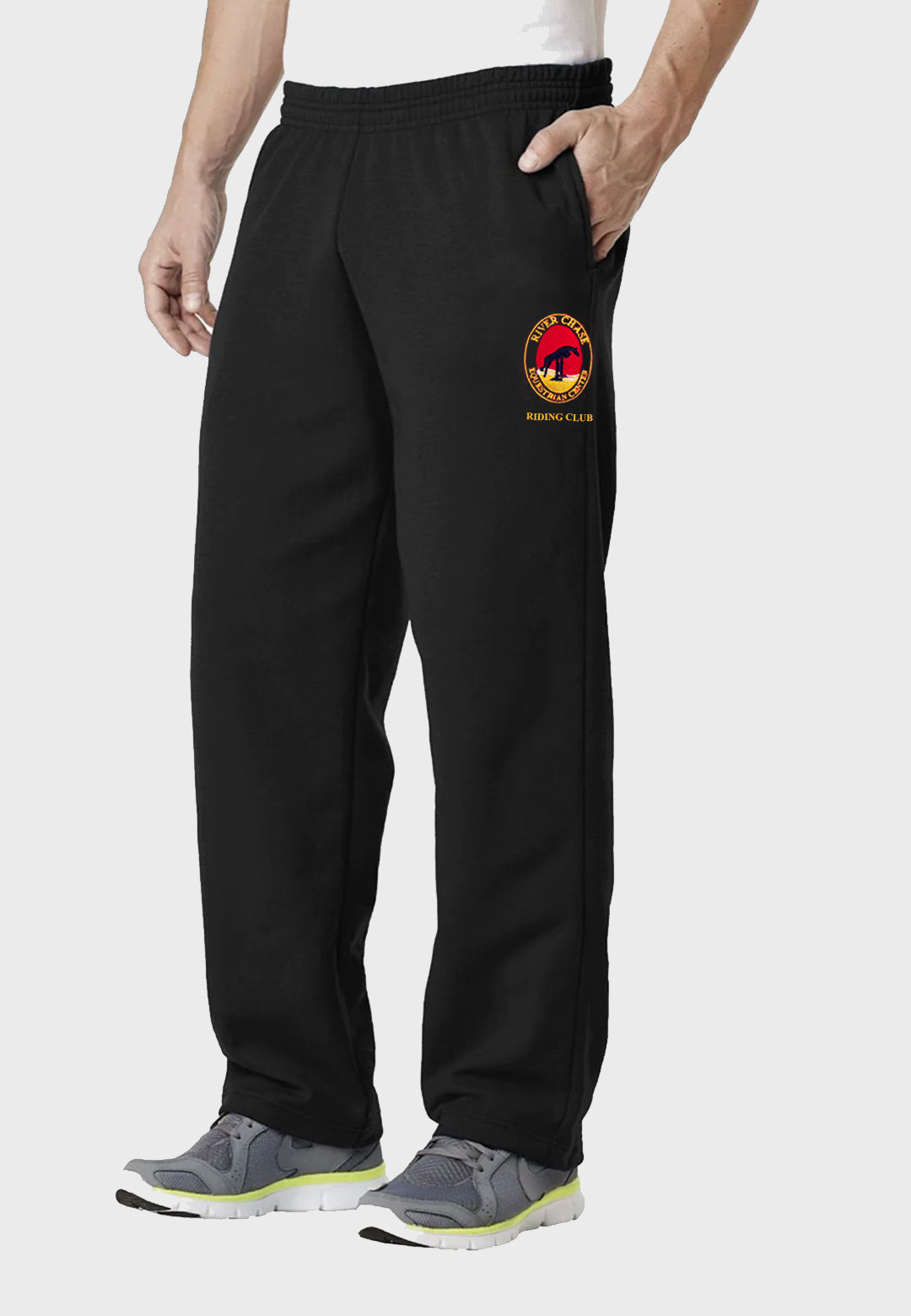 River Chase Equestrian Center Core Fleece Sweat pants with Pockets - Adult Unisex + Youth Sizes, Black