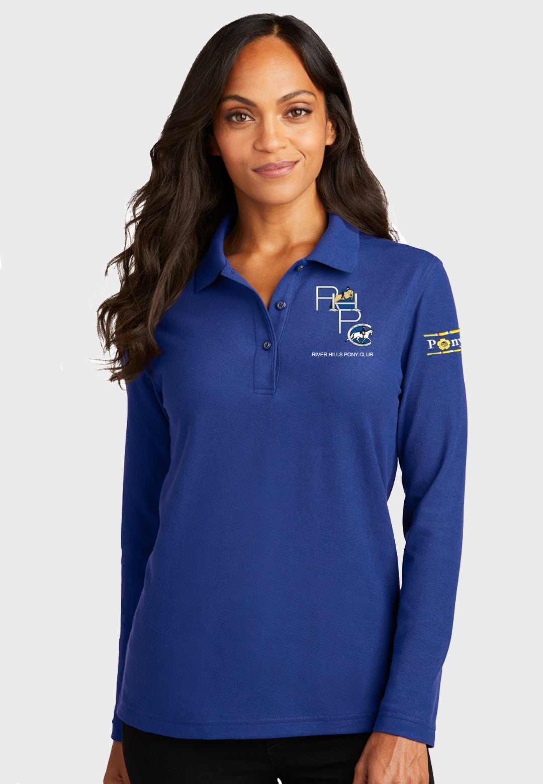 River Hills Pony Club Port Authority® Silk Touch™ Long Sleeve Polo - Ladies, Mens, + Youth Sizes - 2 Color options