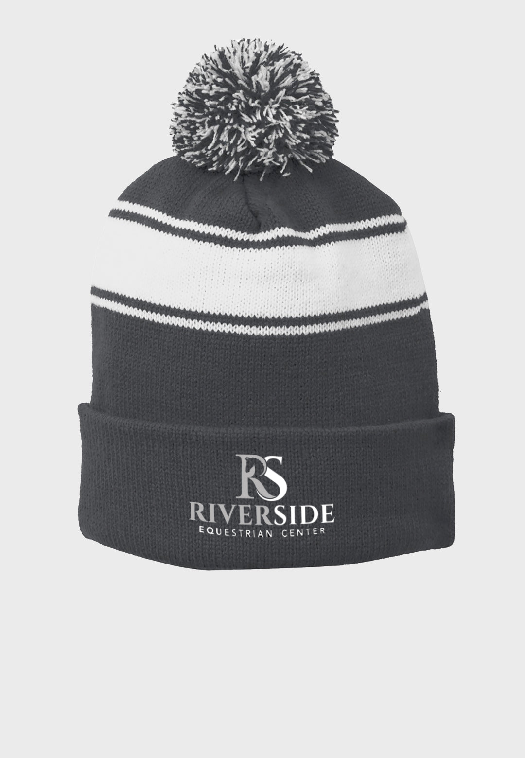 Riverside Equestrian Center Sport-Tek® Navy Stripe Pom Pom Beanie