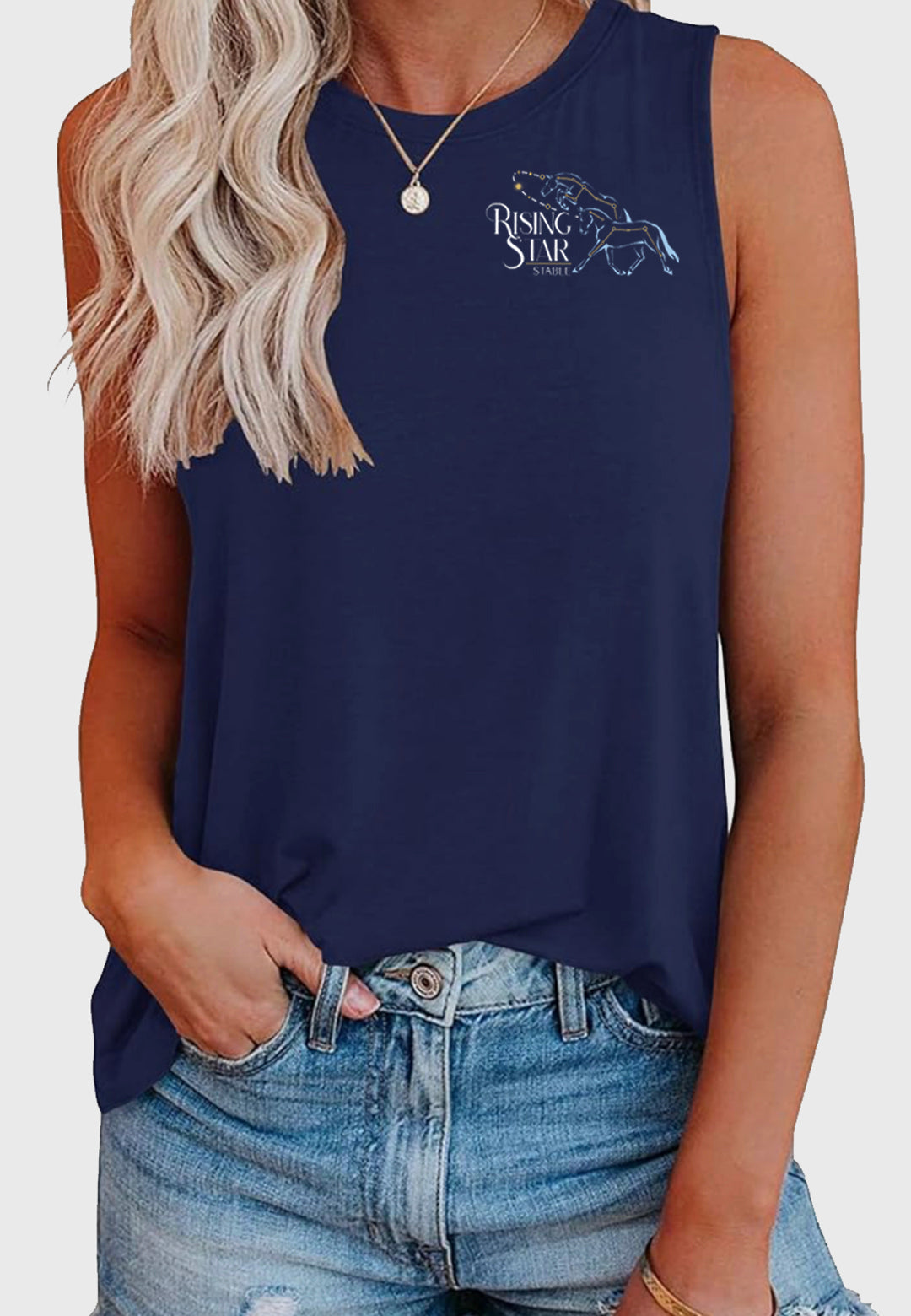 Rising Star Stable Smile Fish Women Crewneck Flowy Loose Fit Tank Top, 2 Color Options