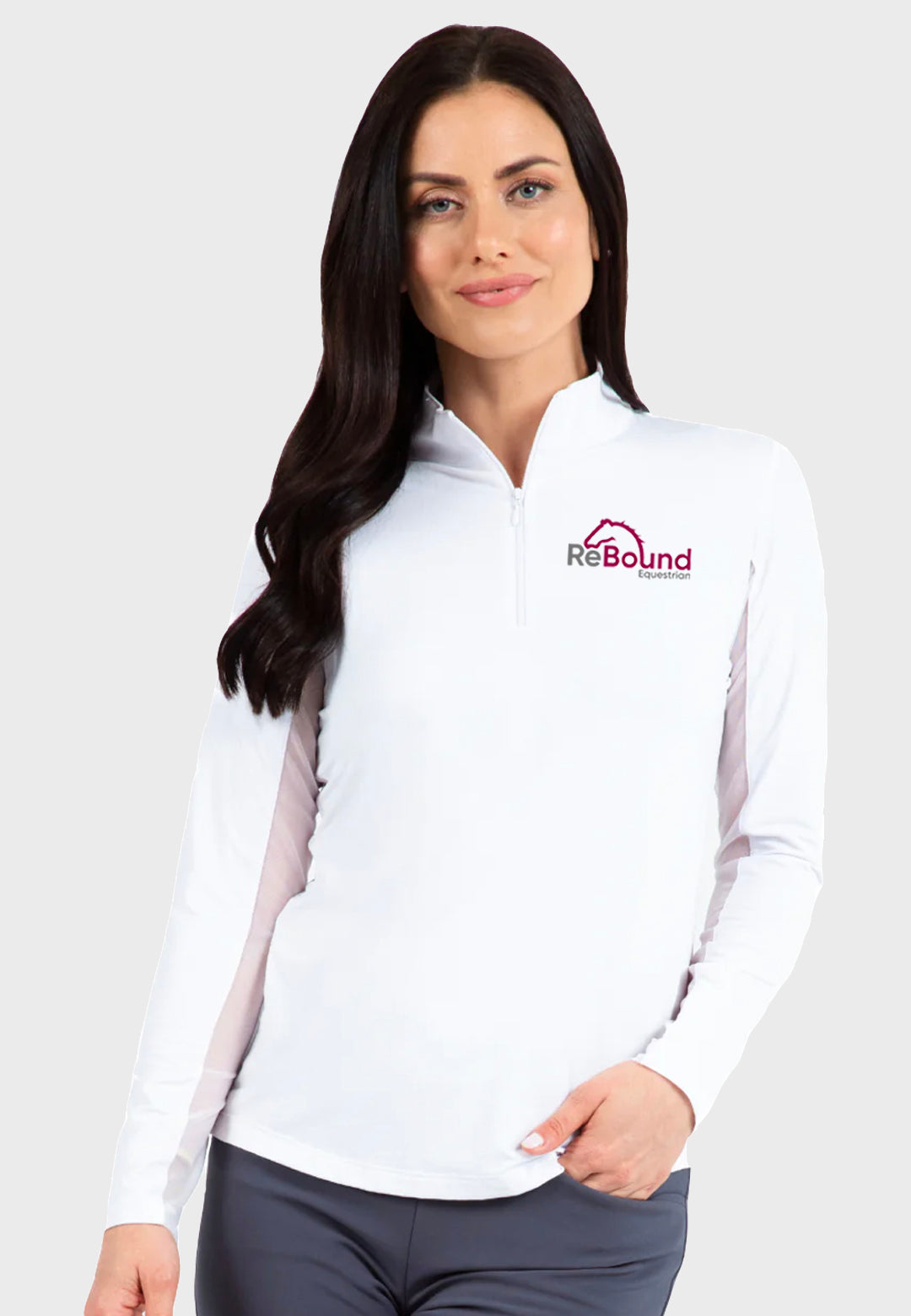 Rebound Equestrian IBKÜL's Ladies + Girls Long Sleeve Zip Mock Neck - White