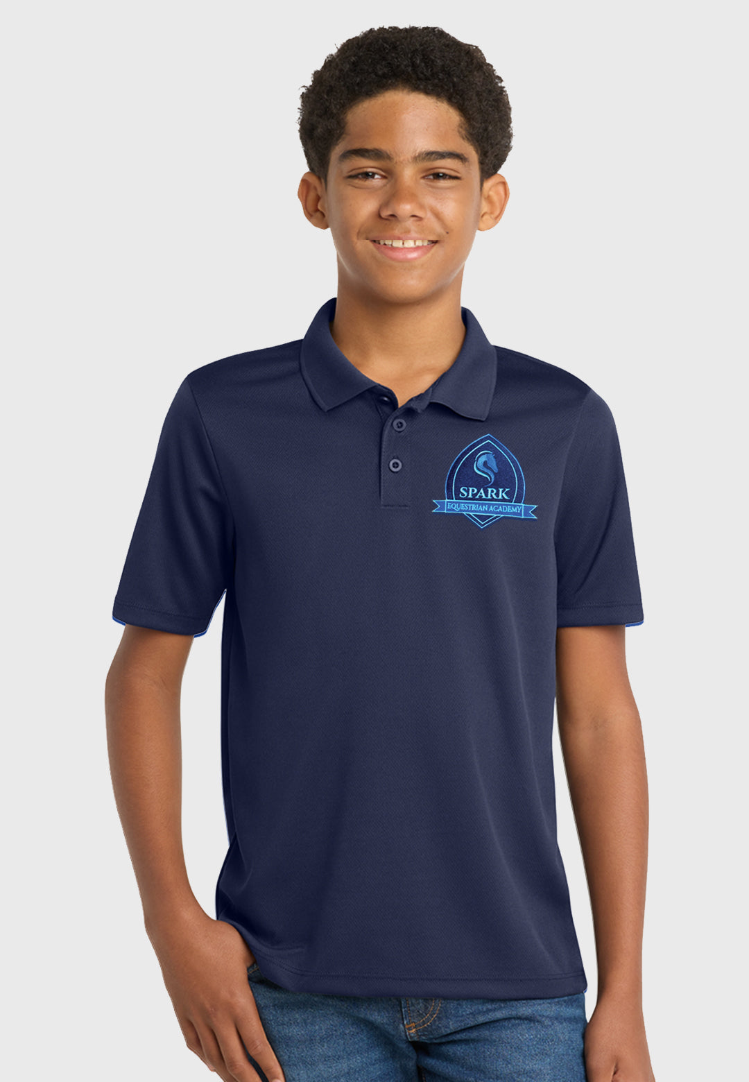 Spark Equestrian Academy Sport-Tek® Youth PosiCharge® RacerMesh® Polo, 2 Color Options